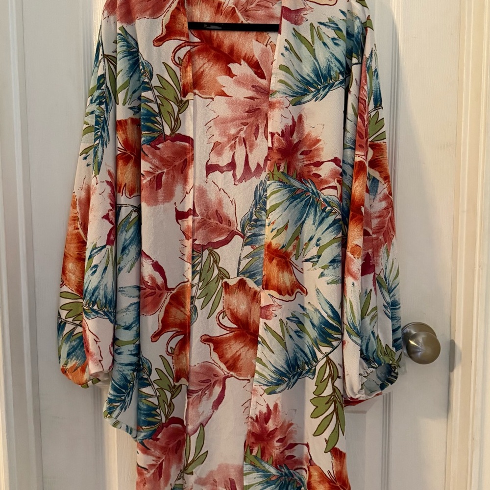 I love! Open cardigan / Kimono with palm leaves polyester 1XL/2XL sleeves 3/4